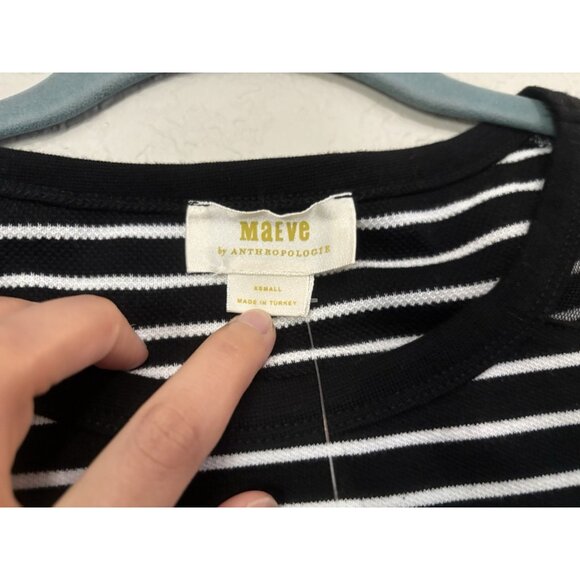 NWT Maeve Anthropologie Tulle-Inlay Tee Sz XS Black White Striped - Picture 5 of 11
